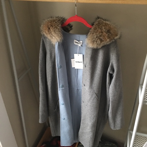 Barneys New York Jackets & Blazers - CACHAREL PARIS Fur-Trimmed & Wool Hooded Parka NWT